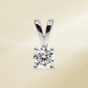 18K White Gold with Round Cut, Single Stone Pendant