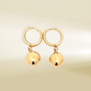 18K Two-Tone Mini Hoop with Ball Dangle Earrings