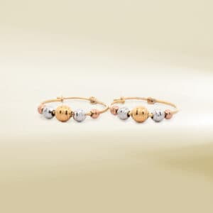 18K Tri-Color Hoop with Tri-Color Ball Design Earrings