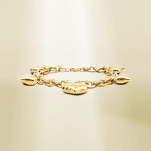 18K Yellow Gold Cable Chain with Heart Charm Bracelet