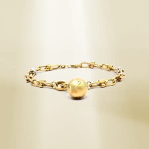 18K Yellow Gold Brand-Inspired with Ball Charm and Tri-Color Bead Bracelet