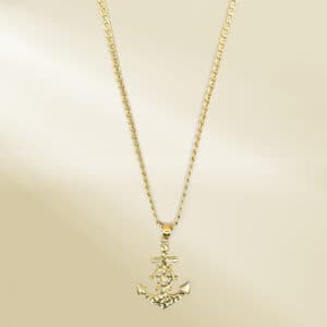 18K Yellow Gold Curb Chain Necklace with Anchor Pendant