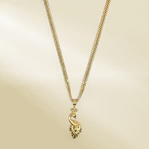 18K Yellow Gold Curb Chain Necklace with Peacock Pendant