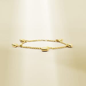 18K Yellow Gold Rope Chain with Heart Charm Bracelet