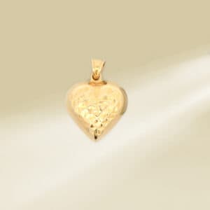 18K Yellow Gold Textured Heart Pendant