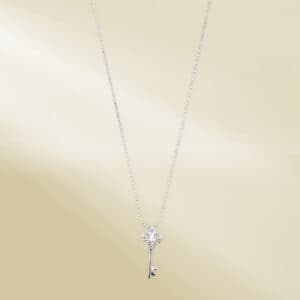18K White Gold Bead Chain Necklace and Pendant with 5 BTES Diamonds