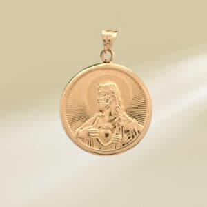 18K Yellow Gold Round Religious Pendant